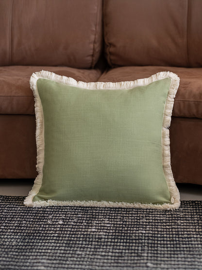 Chinoiserie Green Lotus Serenity Throw Pillow with Tassel Trim