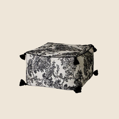 LaLuna Home Chinoiserie Ink-Painting Bayberry Tree Jacquard Pouf Cover - Square
