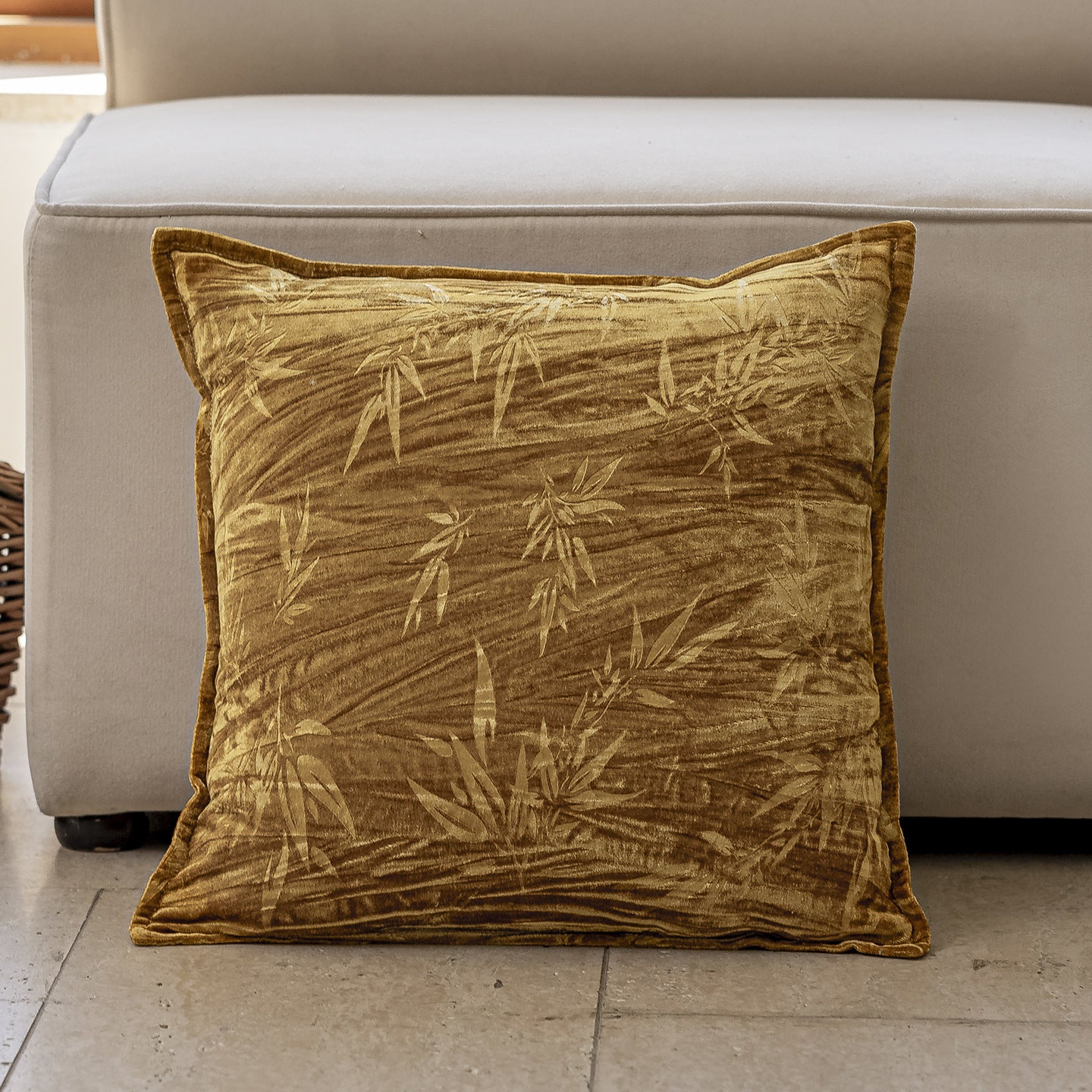 Chinoiserie Amber Bamboo Charm Throw Pillow