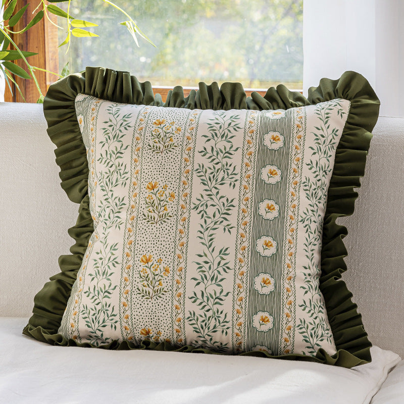 Chinoiserie Green Meadow Song Floral Pattern Throw Pillow