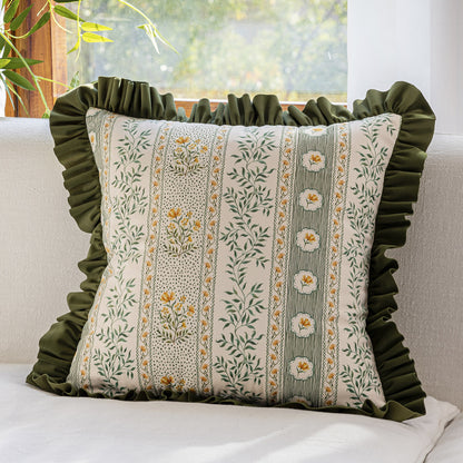 Chinoiserie Green Meadow Song Floral Pattern Throw Pillow