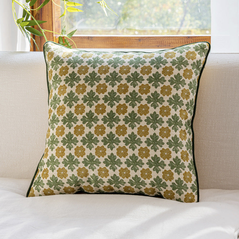 Chinoiserie Green Shadow Geometric Floral Pattern Throw Pillow