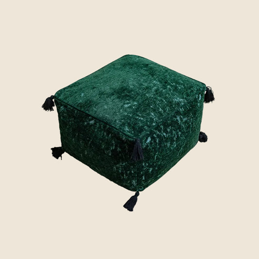 LaLuna Home Vintage Emerald Jacquard Chenille Pouf Cover