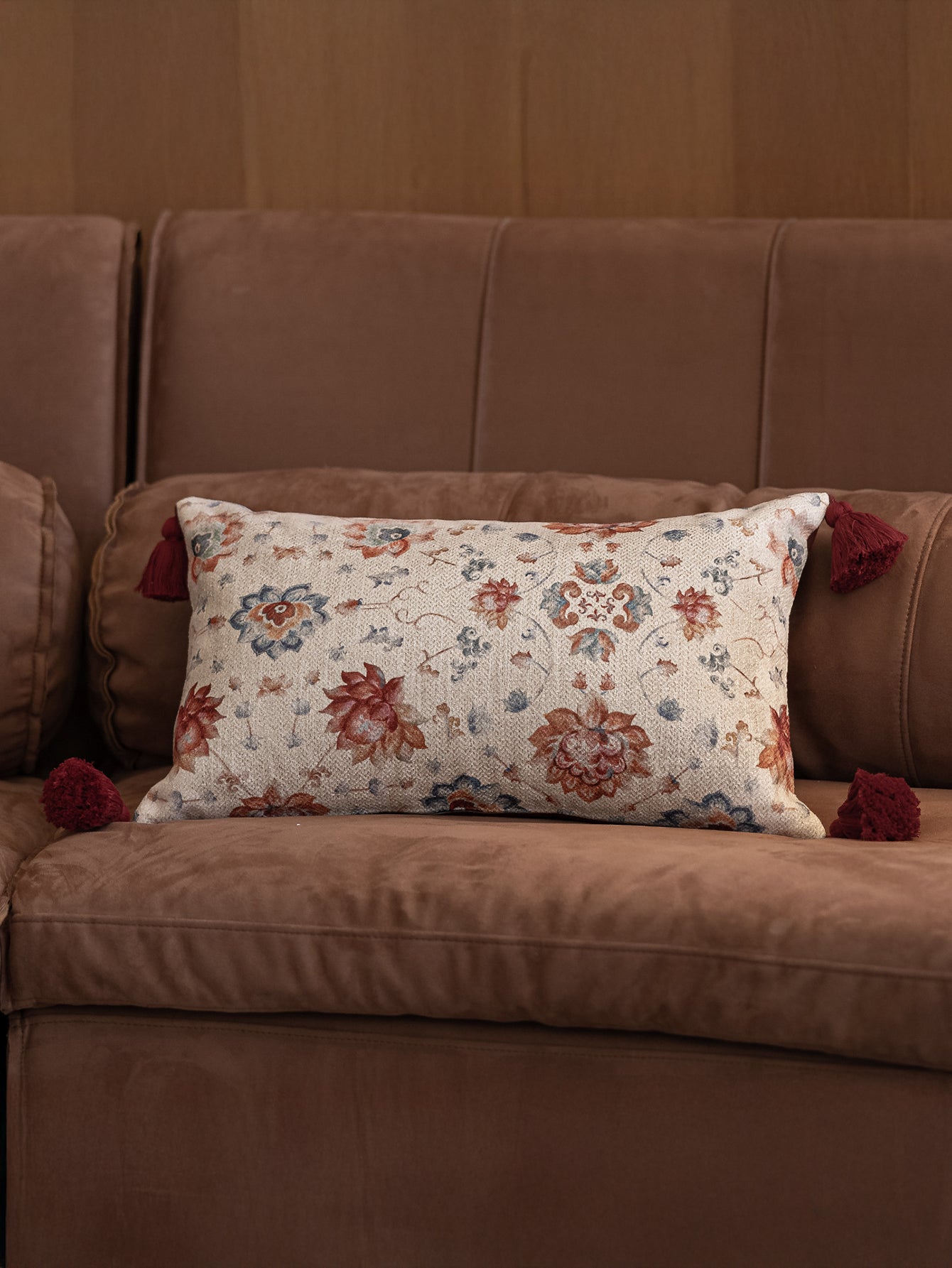 Chinoiserie Crimson Lotus Lumbar Throw Pillow