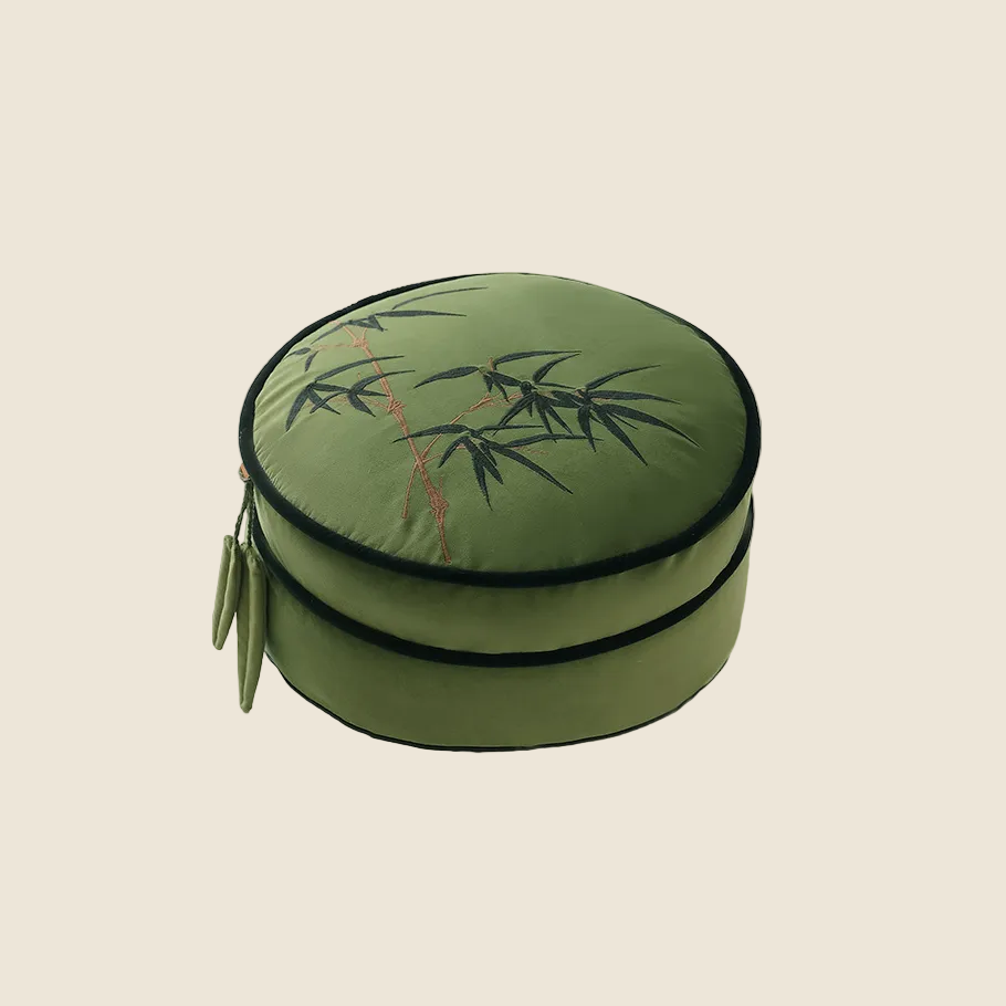 LaLuna Home Chinoiserie Bamboo Embroidered Velvet Pouf Cover