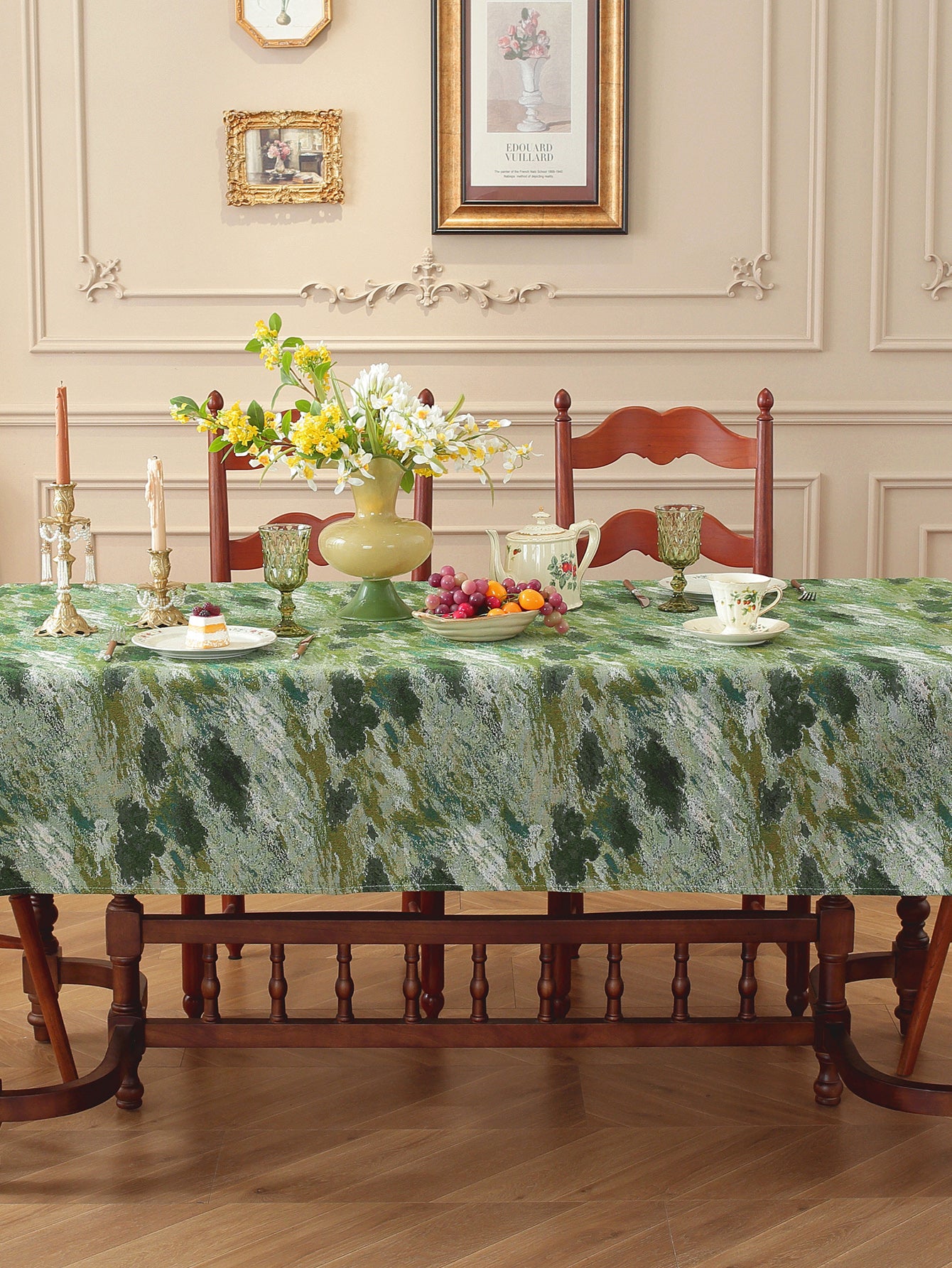 LaLuna Home Vintage Green Prairie Nature Abstract Jacquard Tablecloth