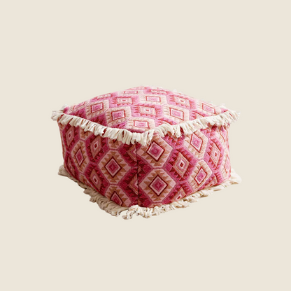 LaLuna Home Bohemian Pink Geometric Pattern Jacquard Pouf Cover