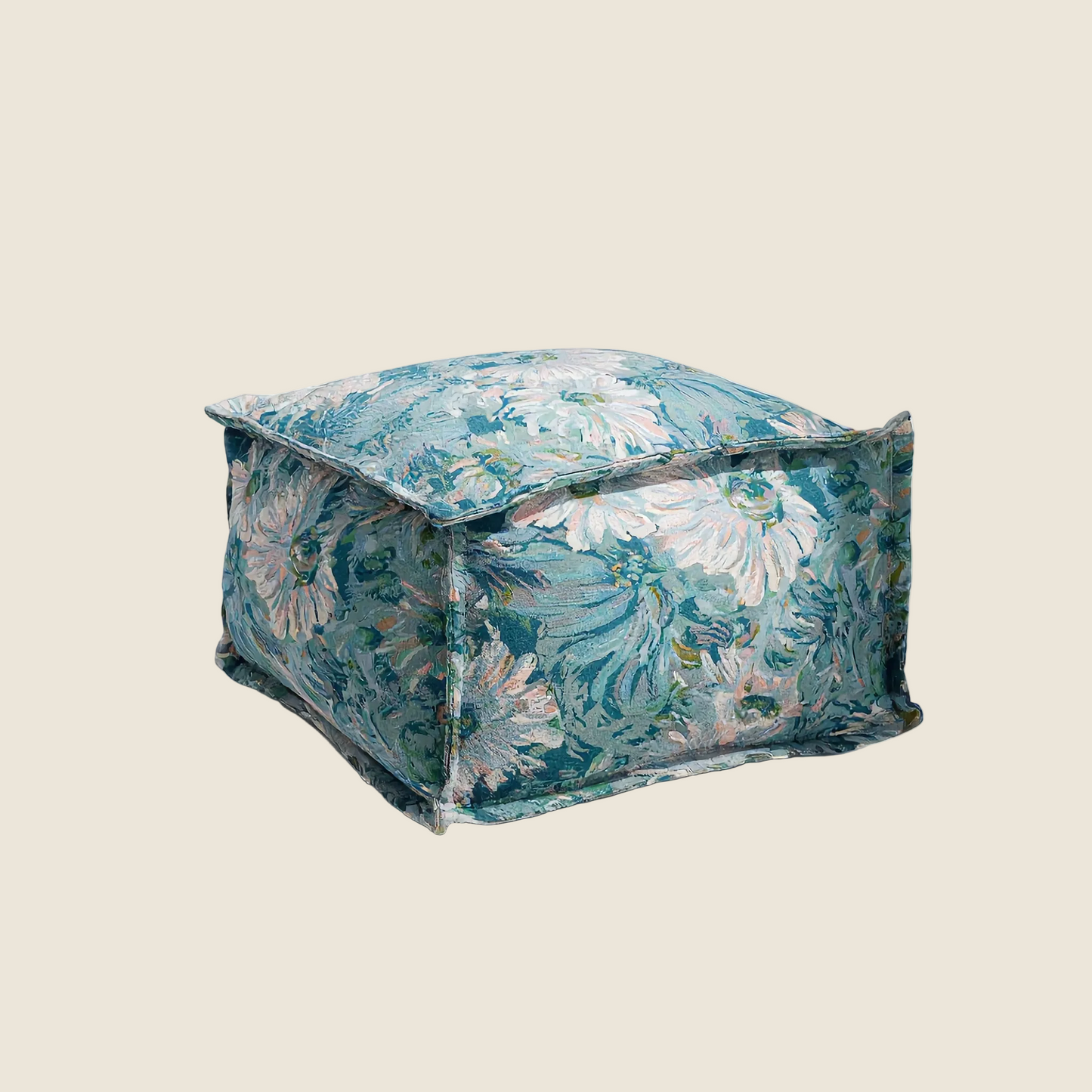 LaLuna Home Blue Monet Floral Pattern Chenille Pouf Cover