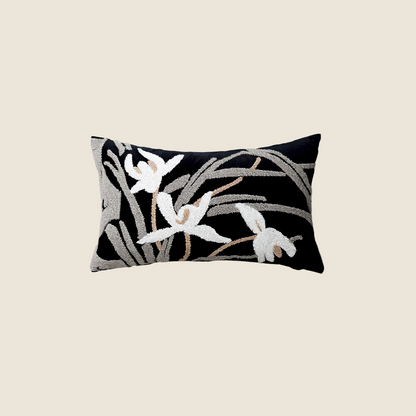 LaLuna Home Chinoiserie Orchid Embroidered Velvet Throw Pillow