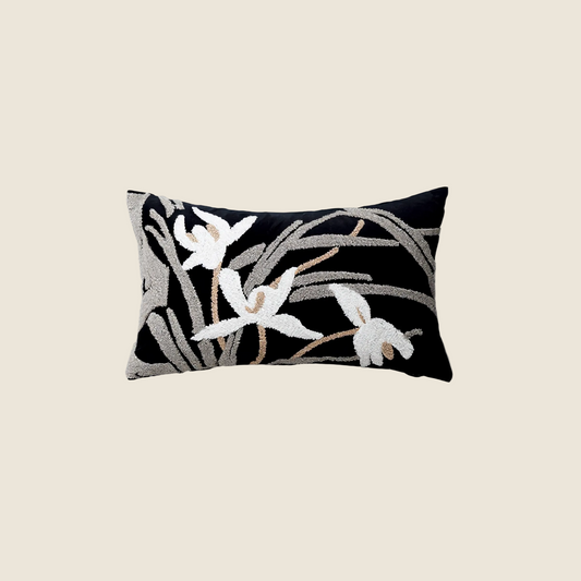 LaLuna Home Chinoiserie Orchid Embroidered Velvet Throw Pillow