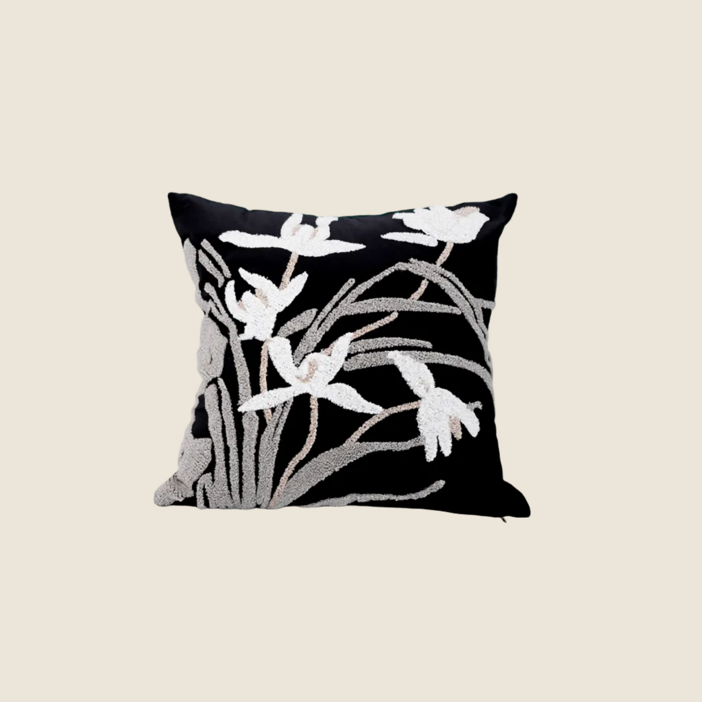 LaLuna Home Chinoiserie Orchid Embroidered Velvet Throw Pillow