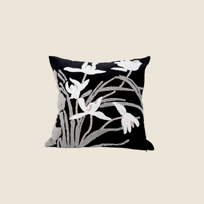 LaLuna Home Chinoiserie Orchid Embroidered Velvet Throw Pillow