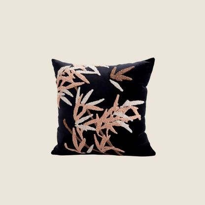 LaLuna Home Chinoiserie Bamboo Embroidered Velvet Throw Pillow - Black
