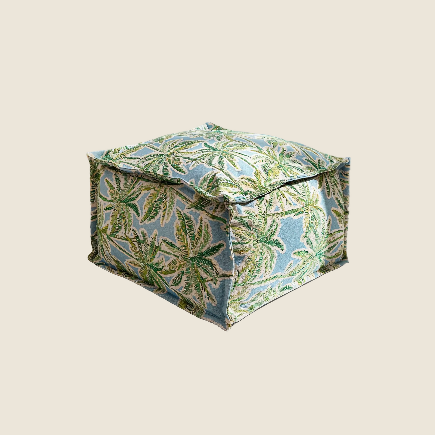 LaLuna Home Coastal Coconut Grove Pattern Chenille Pouf Cover