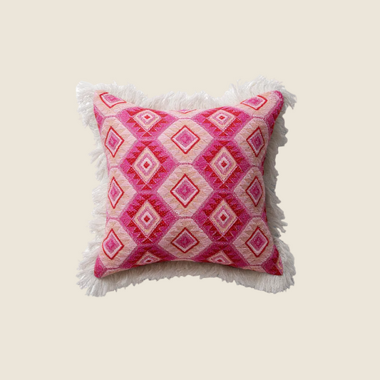 LaLuna Home Bohemian Pink Geometric Pattern Jacquard Throw Pillow