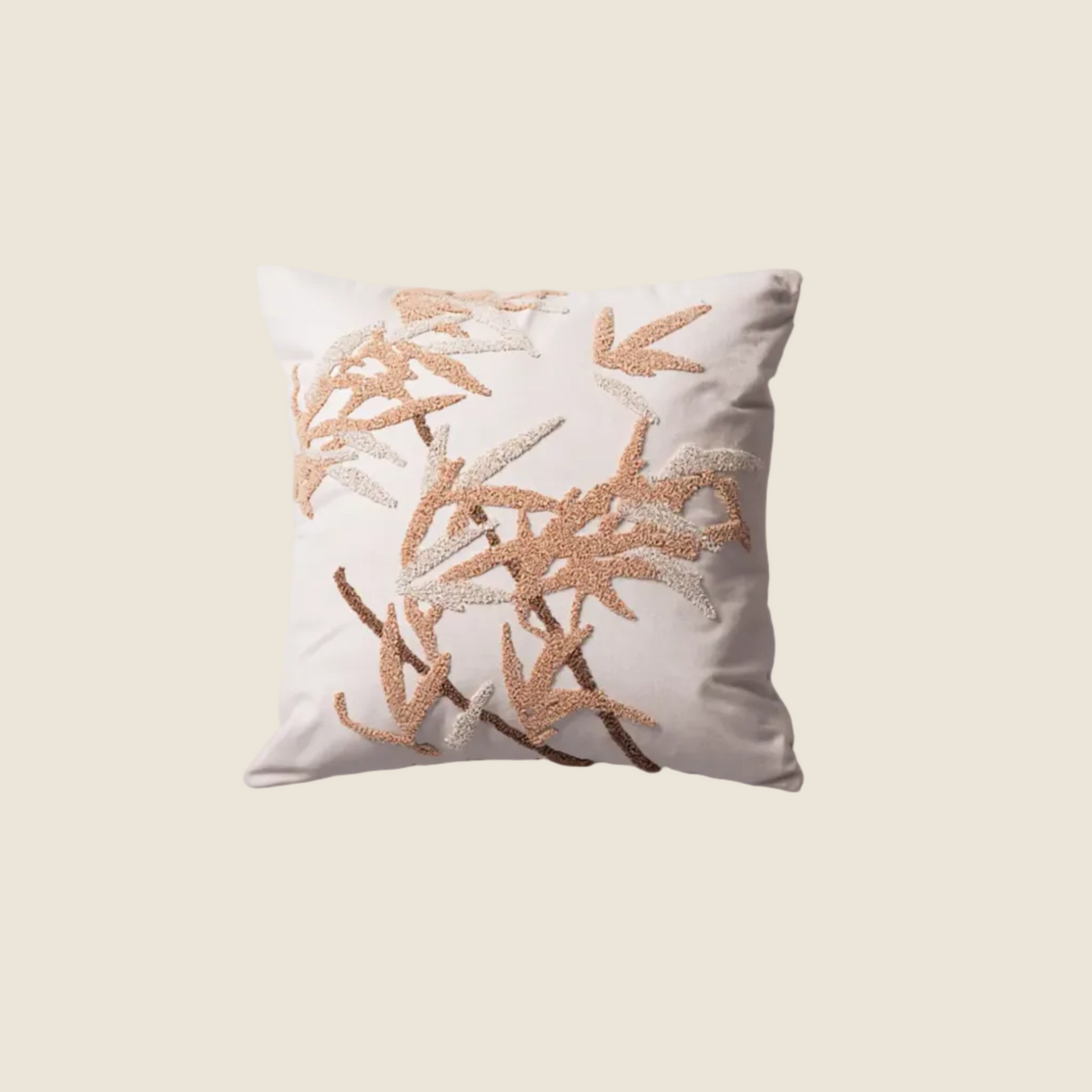 LaLuna Home Chinoiserie Bamboo Embroidered Velvet Throw Pillow - Beige