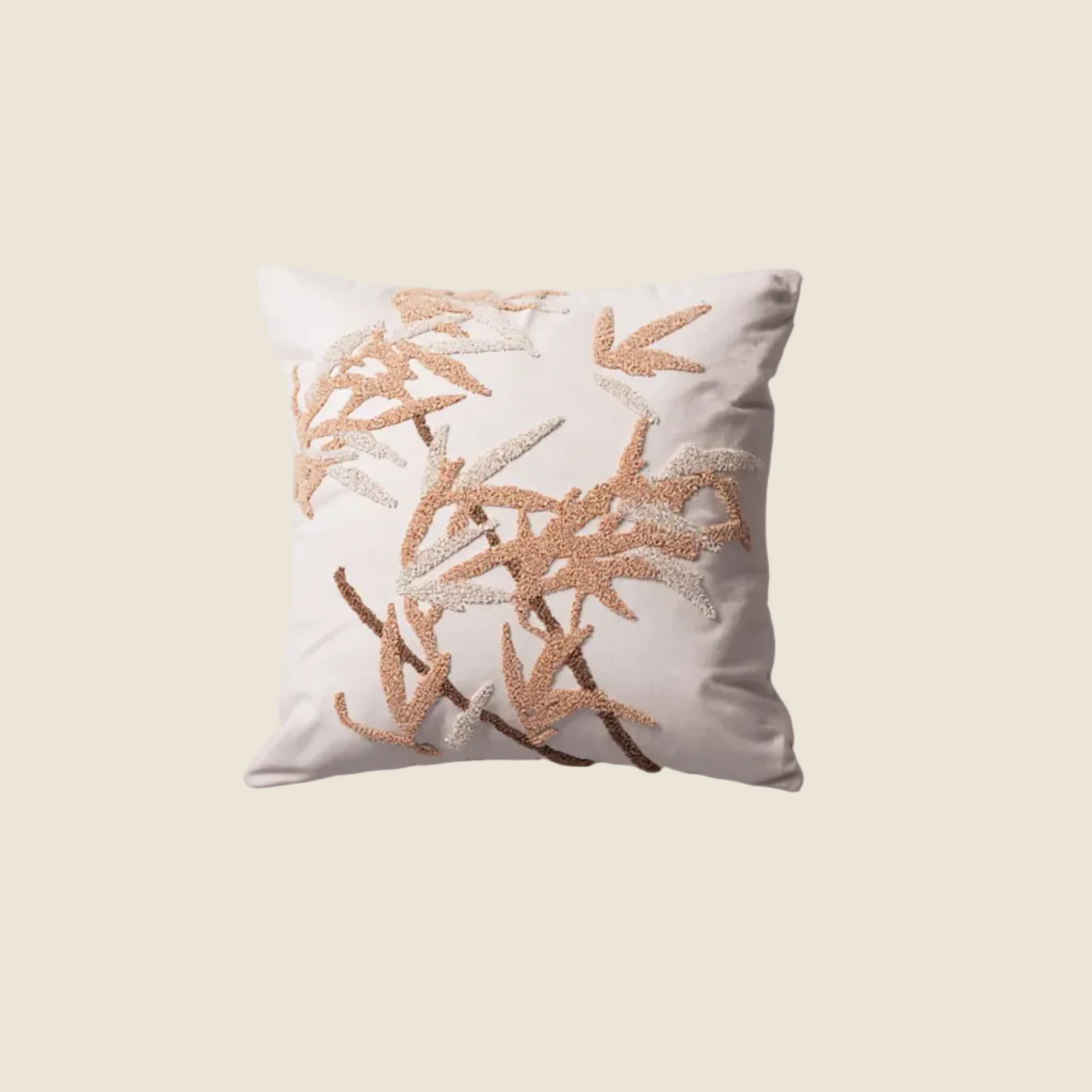 LaLuna Home Chinoiserie Bamboo Embroidered Velvet Throw Pillow - Beige