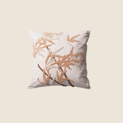 LaLuna Home Chinoiserie Bamboo Embroidered Velvet Throw Pillow - Beige