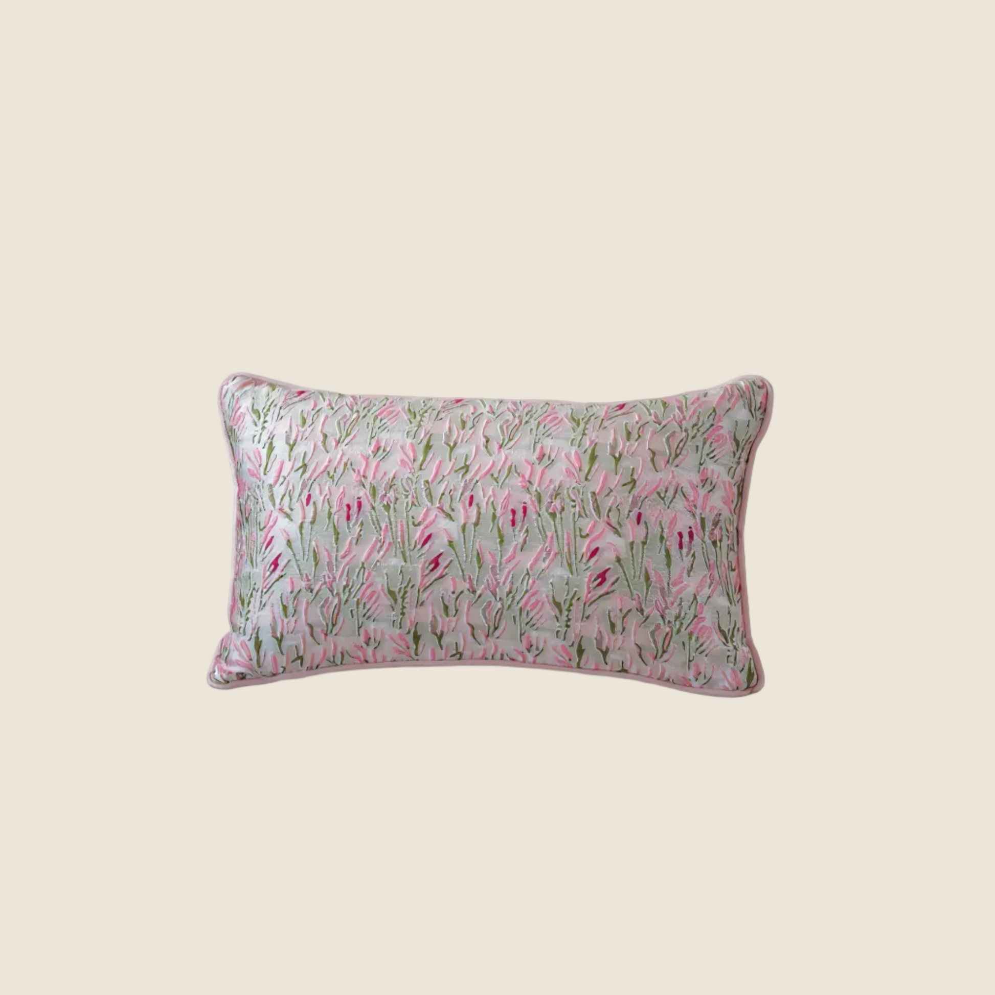 LaLuna Home Pink Floral Silk Jacquard Throw Pillow