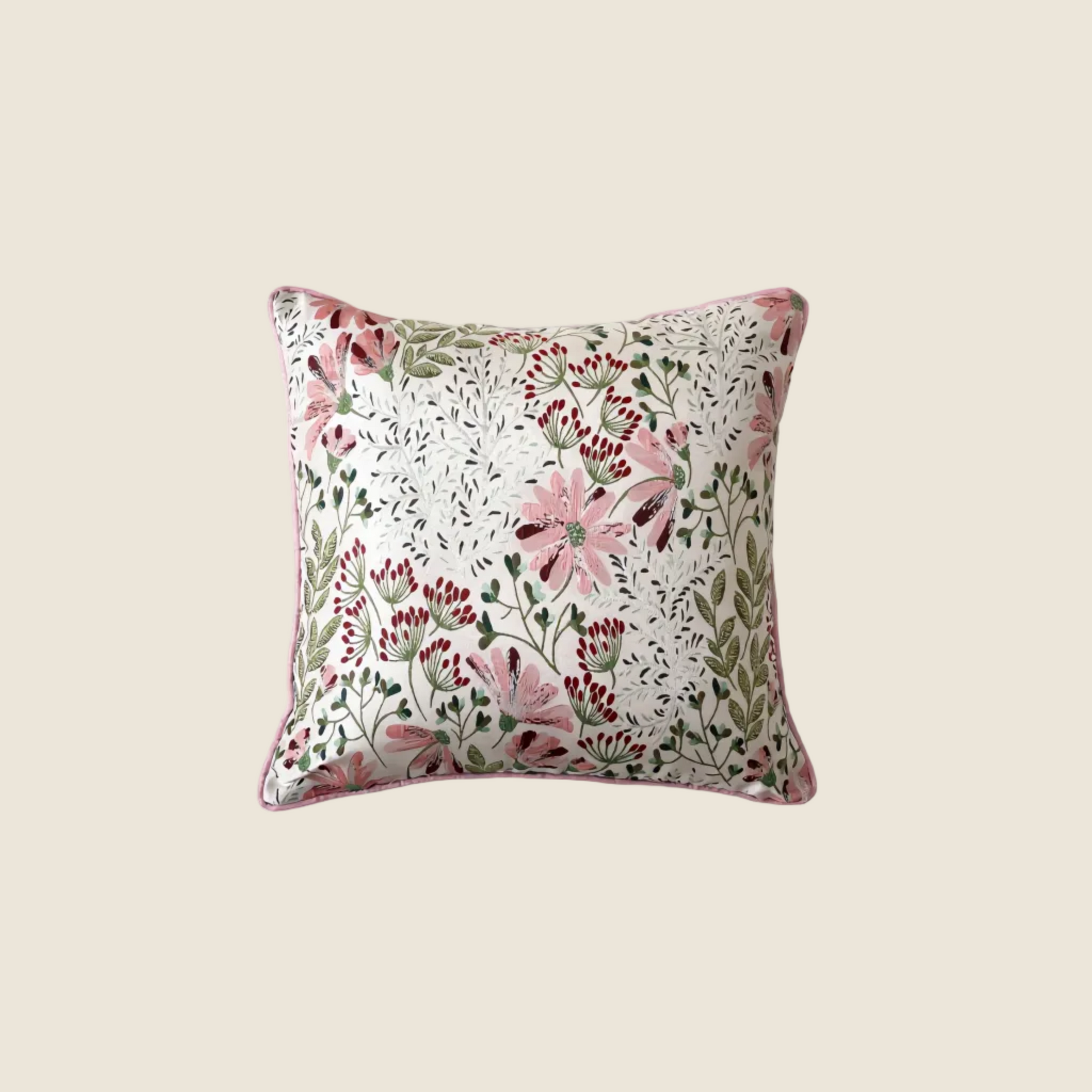 LaLuna Home Romantic Spring Floral Jacquard Silk Throw Pillow