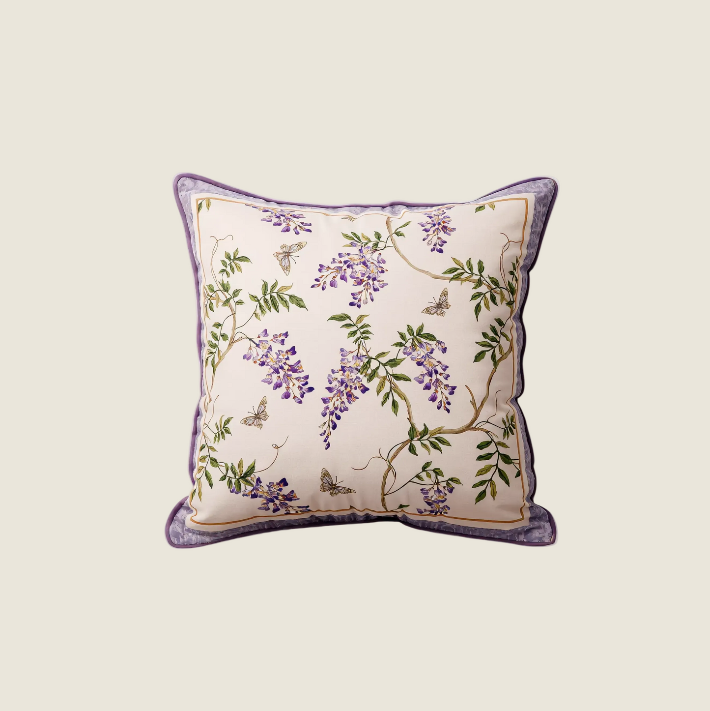 Chinoiserie Purple Wisteria Floral Pattern Throw Pillow