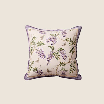 Chinoiserie Purple Wisteria Floral Pattern Throw Pillow