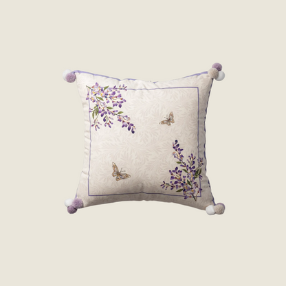 Chinoiserie Purple Wisteria Floral Pattern Throw Pillow with Tassels