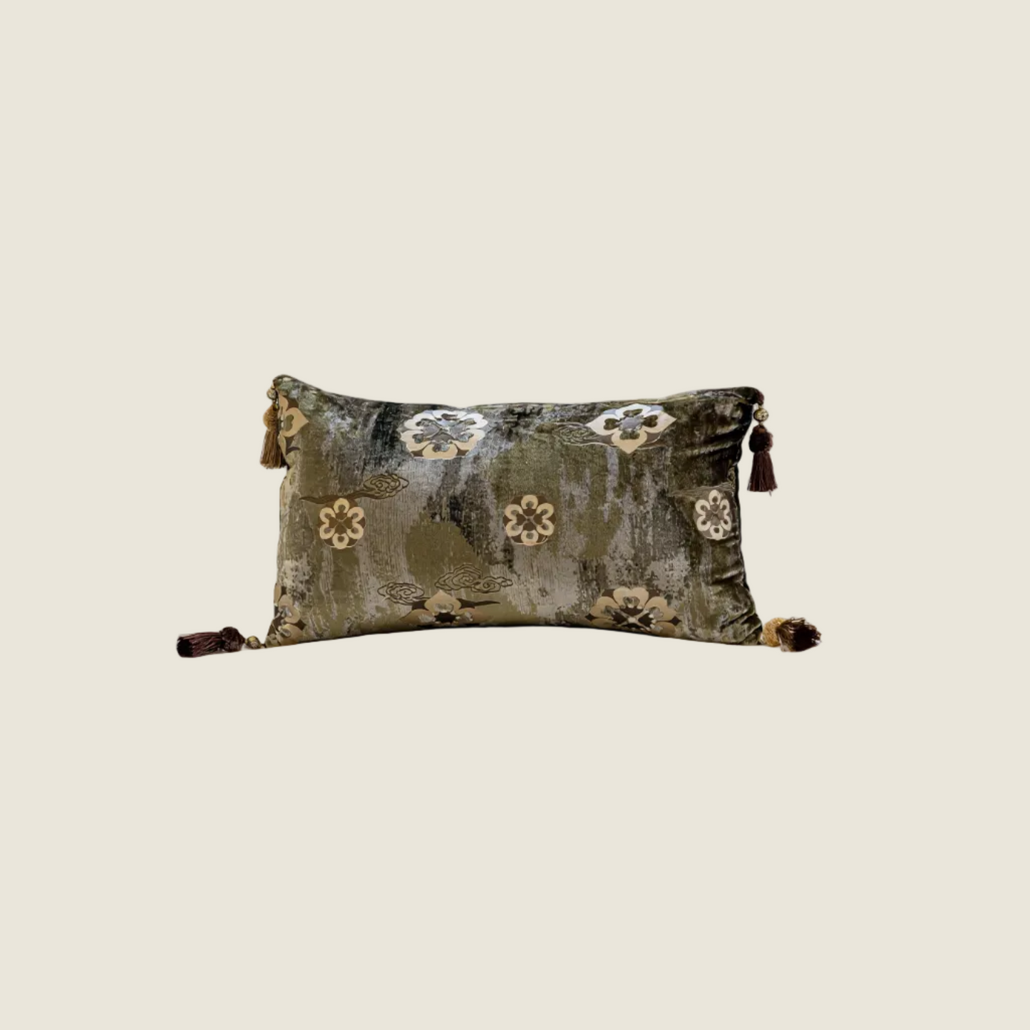Chinoiserie Green Gilding Moonlight Elegance Throw Pillow with Tassels