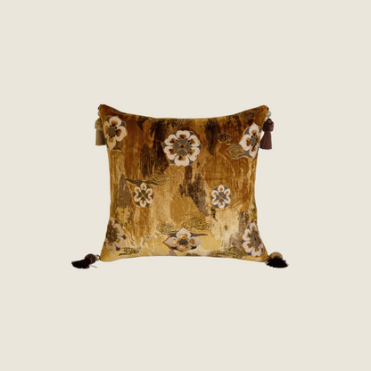 Chinoiserie Gilding Moonlight Elegance Throw Pillow with Tassels