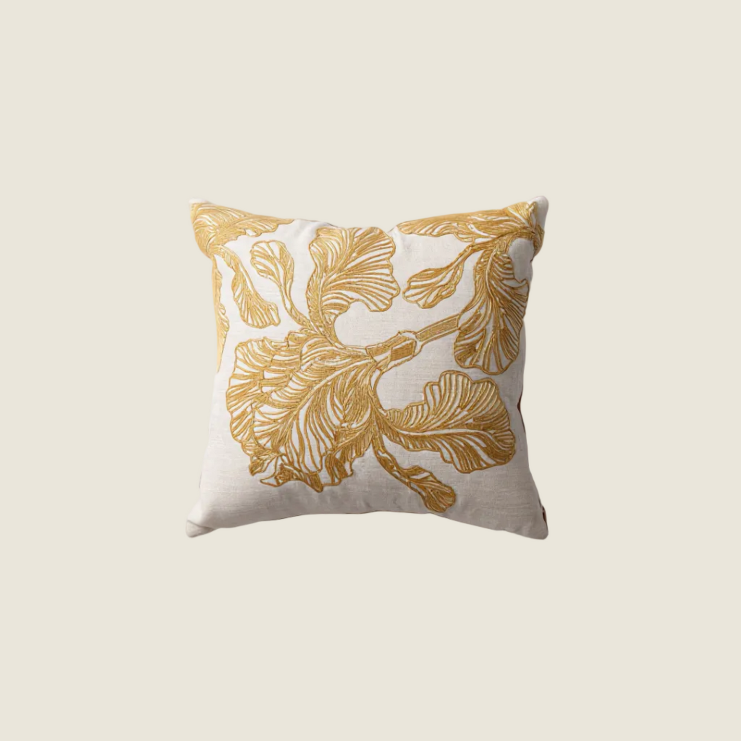 Chinoiserie Golden Iris Embroidery Throw Pillow