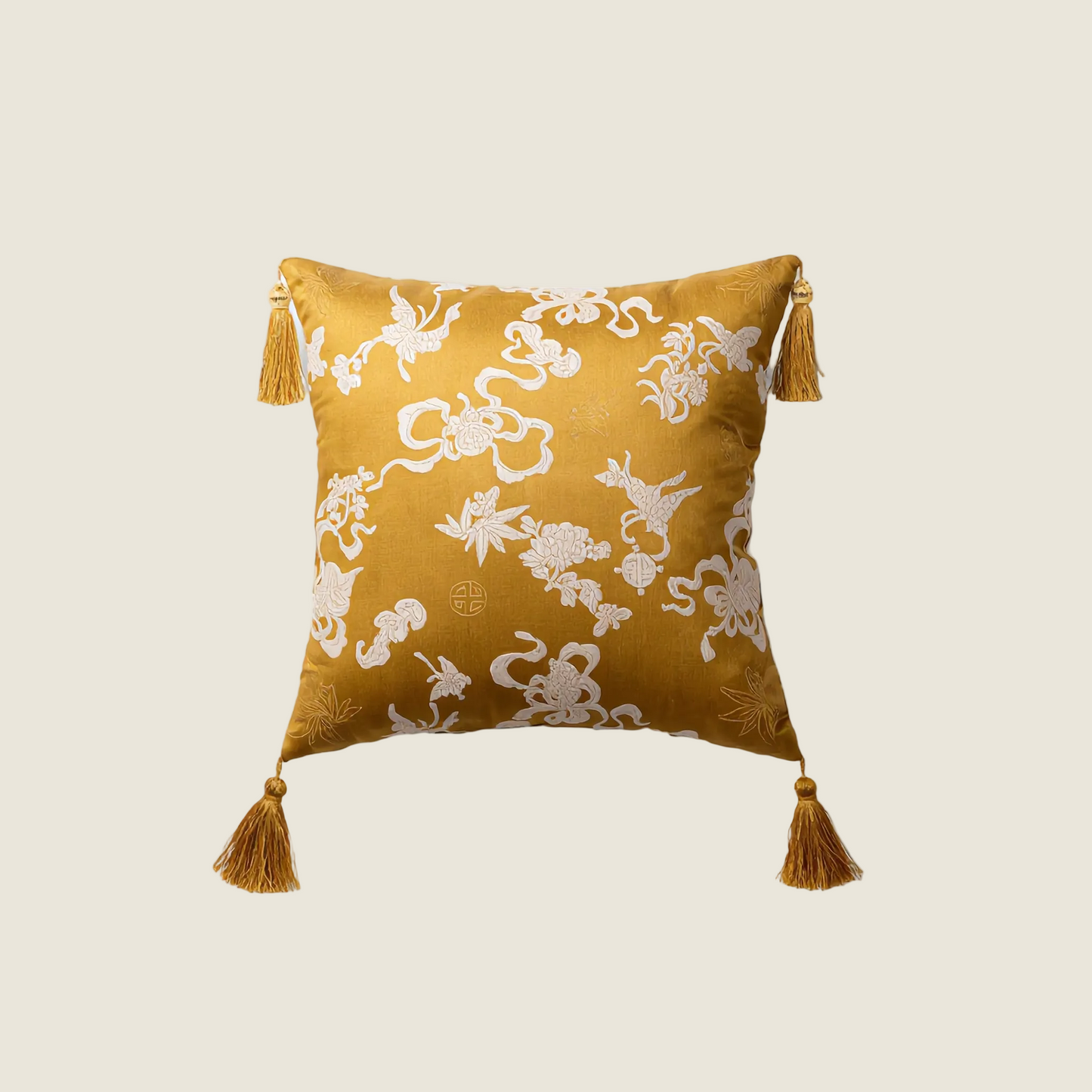 Chinoiserie Fulu Mantang Golden Jacquard Throw Pillow