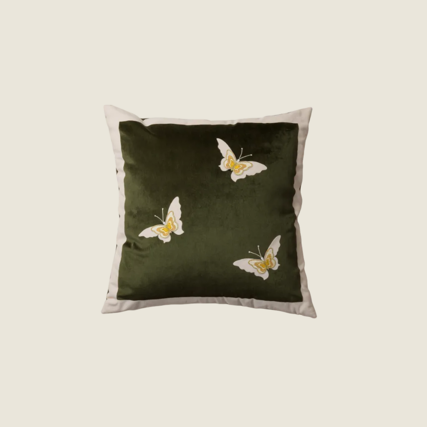 Chinoiserie Green Butterfly Whisper embroidery Throw Pillow