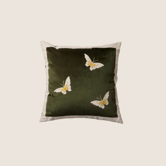 Chinoiserie Green Butterfly Whisper embroidery Throw Pillow