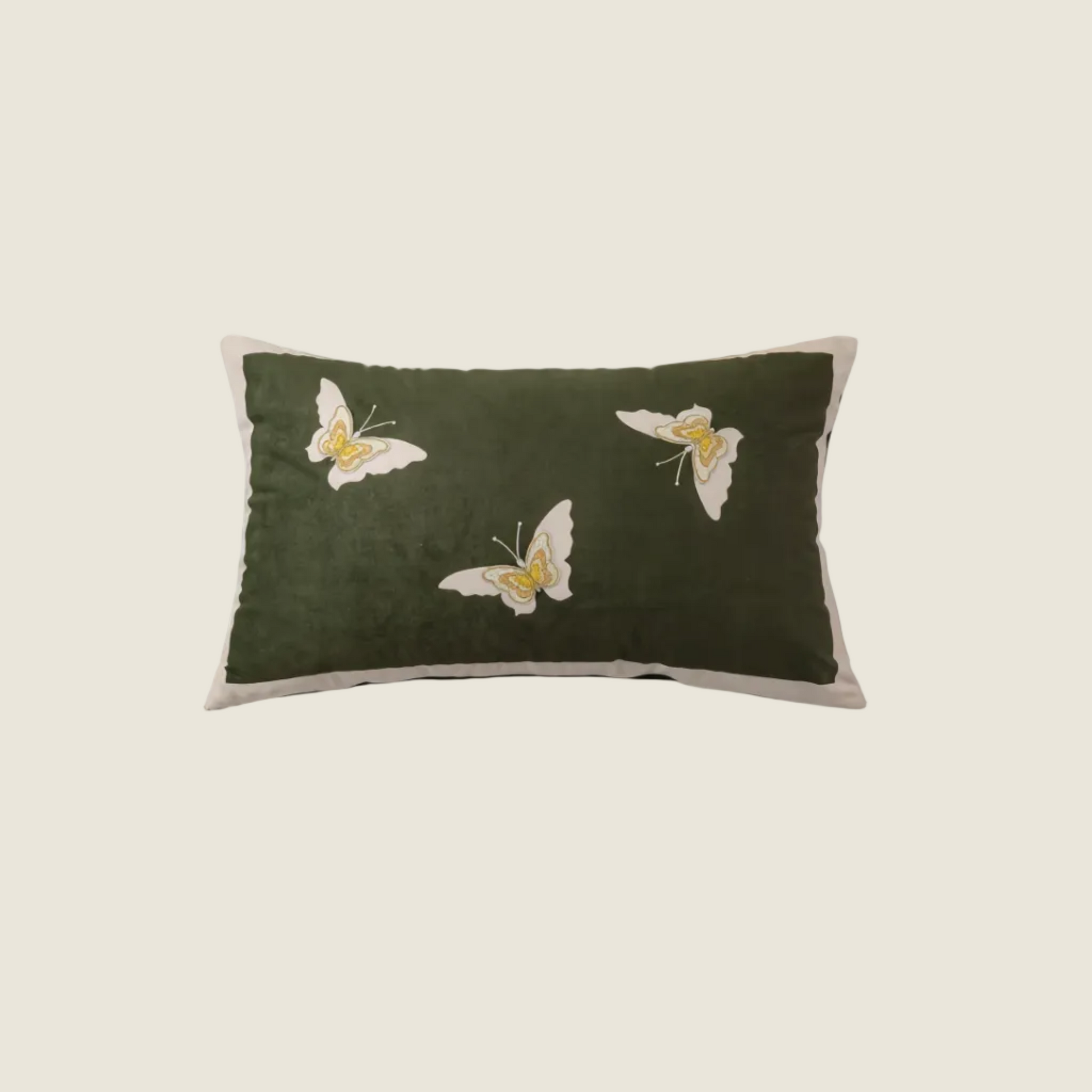 Chinoiserie Green Butterfly Whisper embroidery Throw Pillow