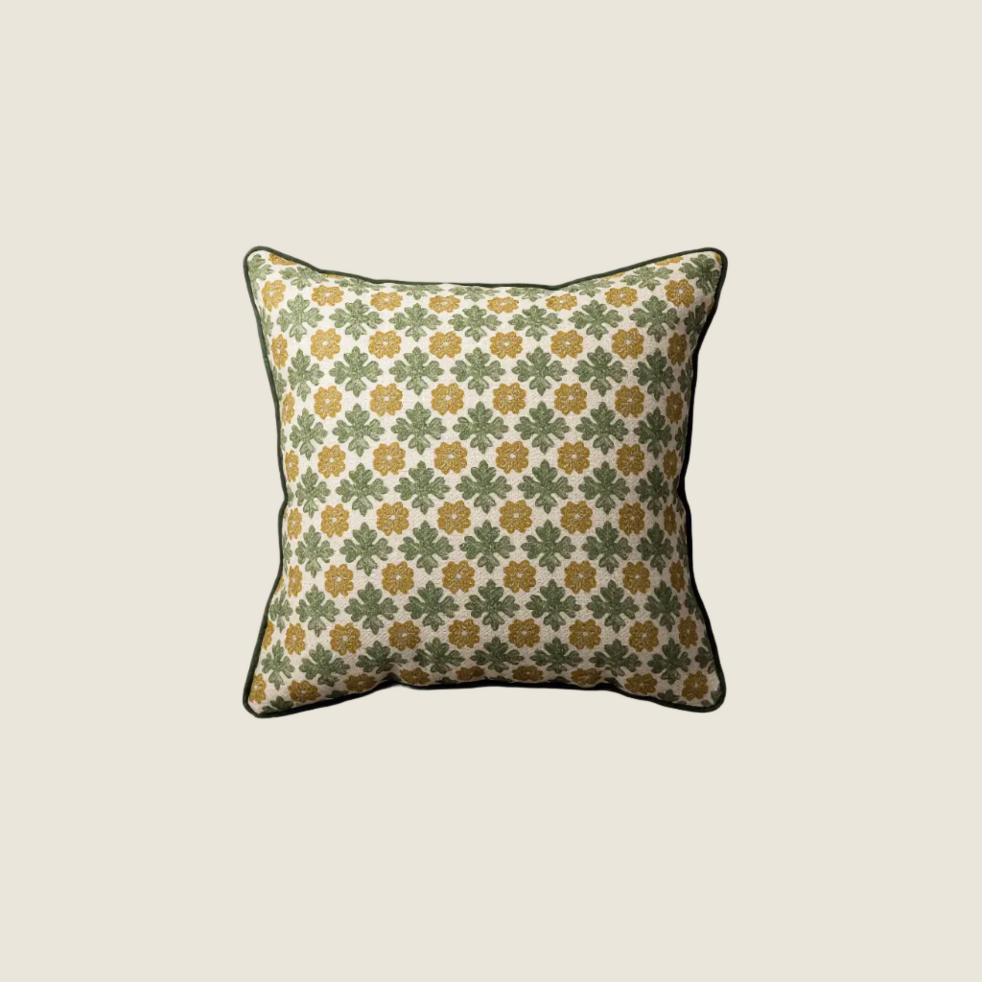 Chinoiserie Green Shadow Geometric Floral Pattern Throw Pillow