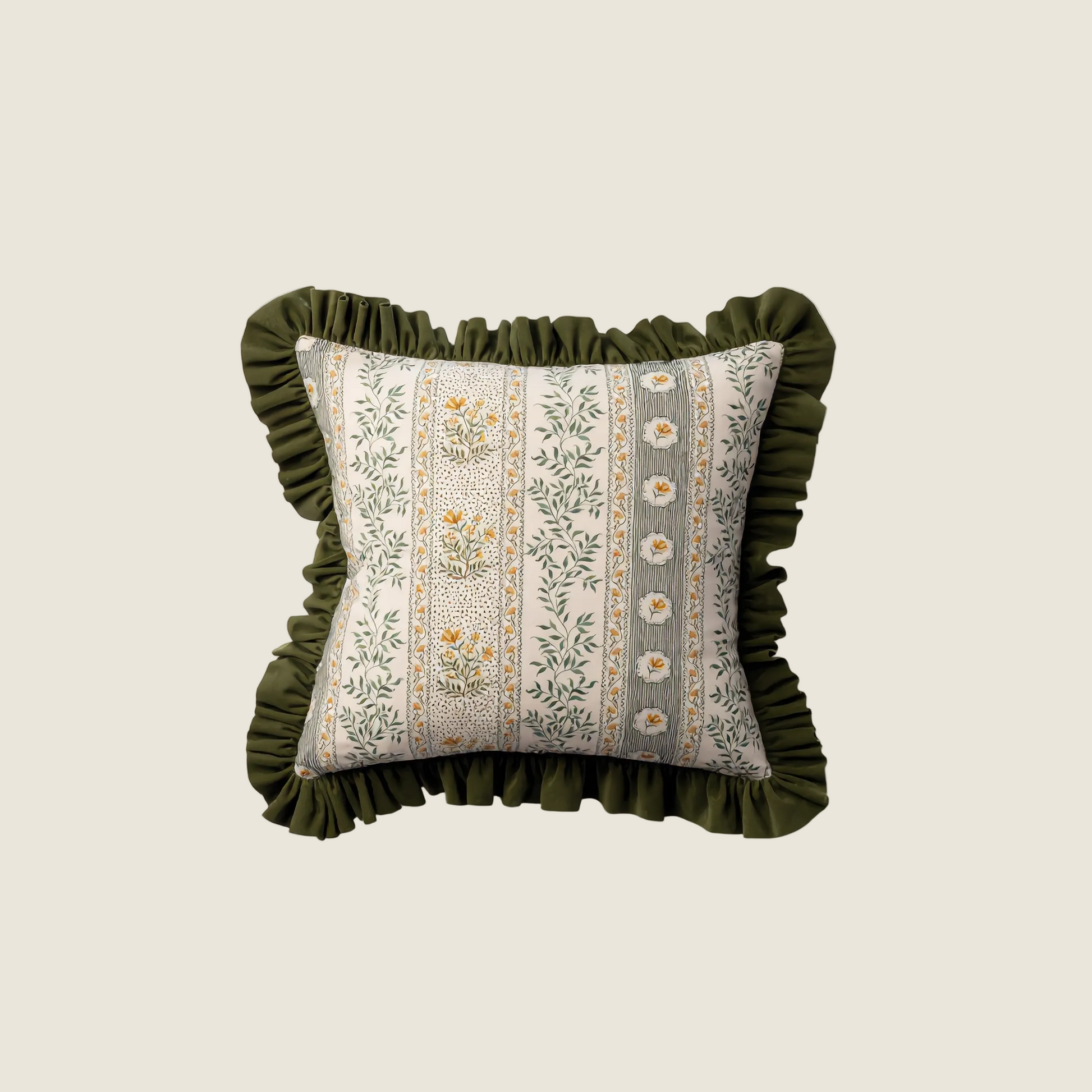 Chinoiserie Green Meadow Song Floral Pattern Throw Pillow