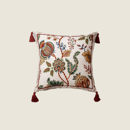 Chinoiserie Pomegranate Bloom Throw Pillow with Tassels