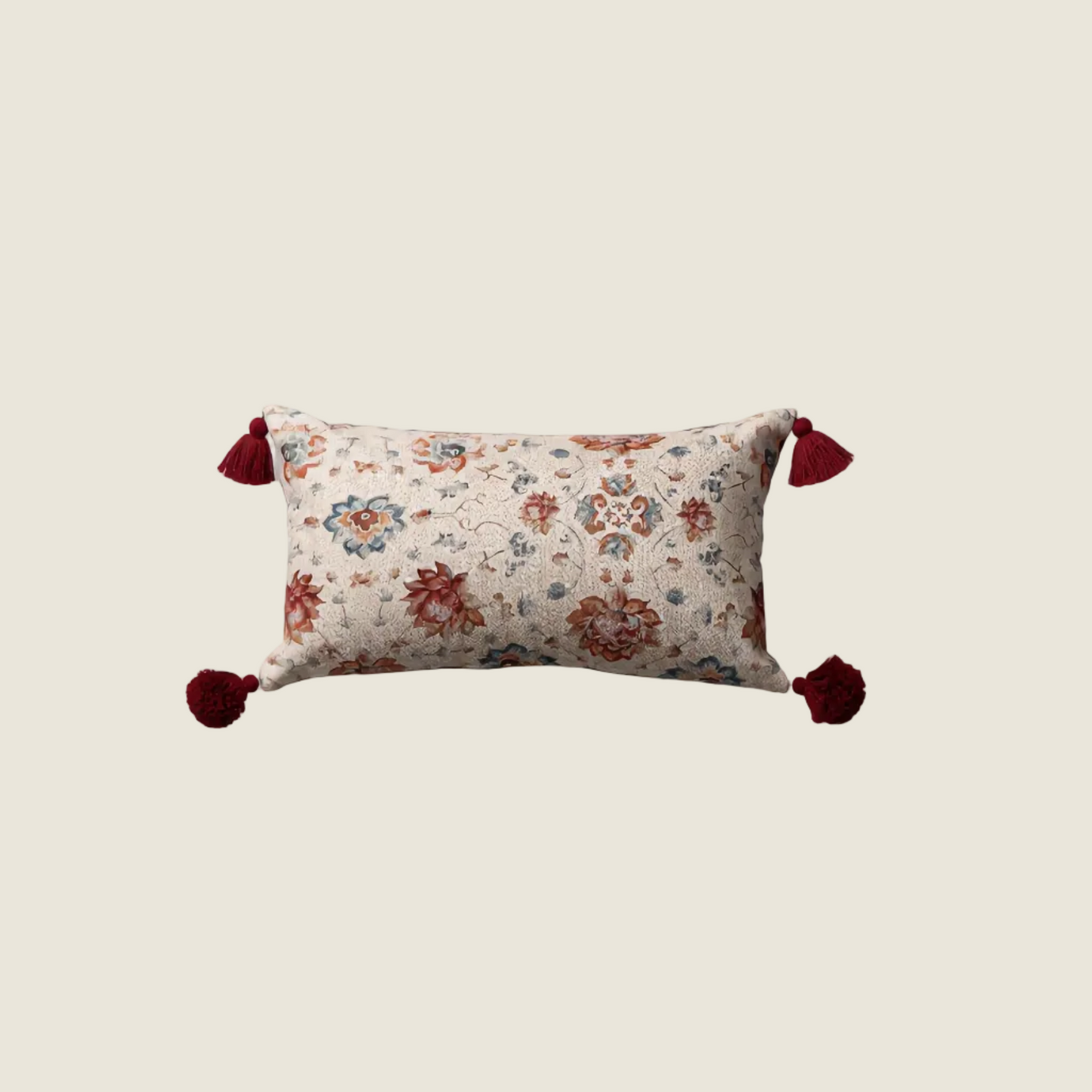 Chinoiserie Crimson Lotus Lumbar Throw Pillow