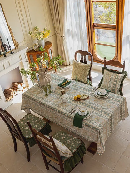 Chinoiserie Green Meadow Song Floral Pattern Tablecloth